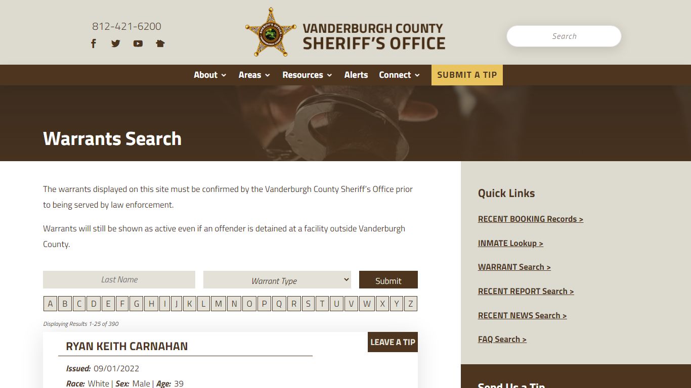 Warrants Search - Vanderburgh County Sheriff's Office